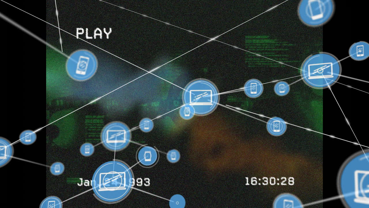 Network of digital connections and data processing animation over blurred background