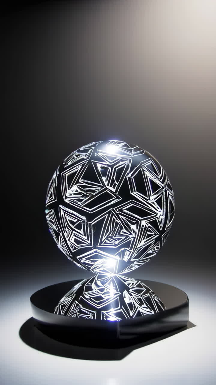 Abstract Glowing Geometric Sphere on Reflective Base