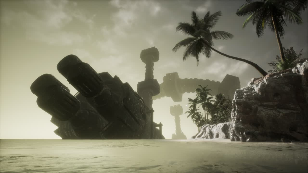 ufo가 열대 섬 근처의 바다에 추락했습니다.