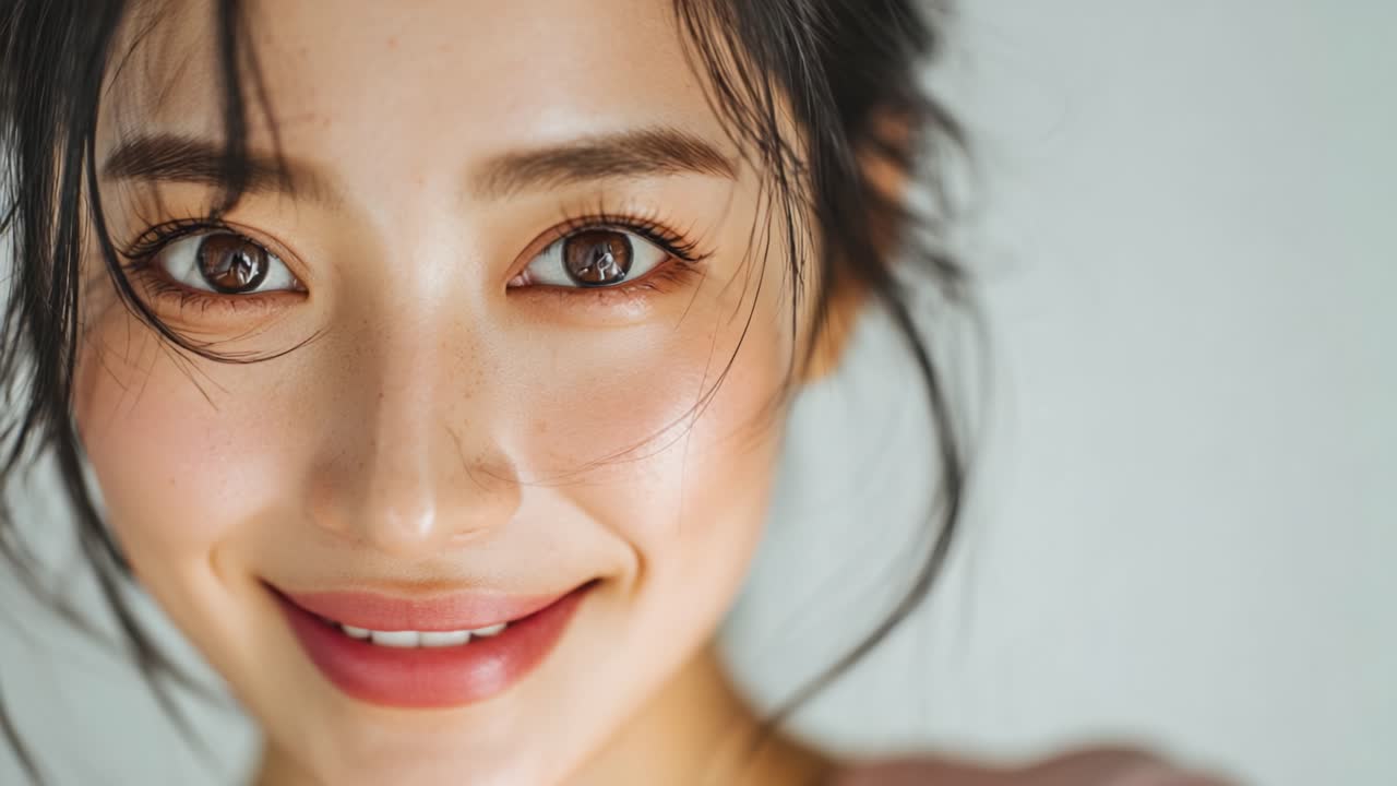 Captivating Expressions: A Close-up Journey Through the Radiance and Emotion of a Young Woman's Smile in Two Frames