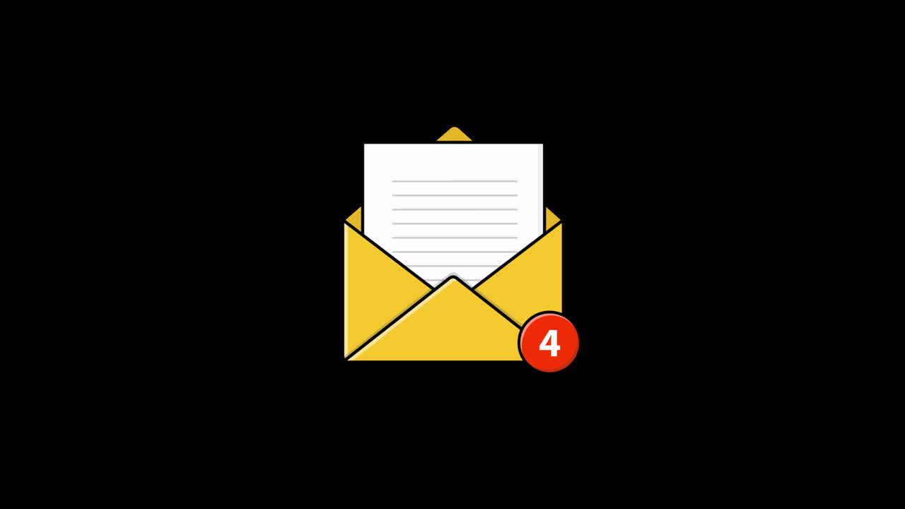 Animeret e-mail-ikon med notifikationstæller for nye beskeder.