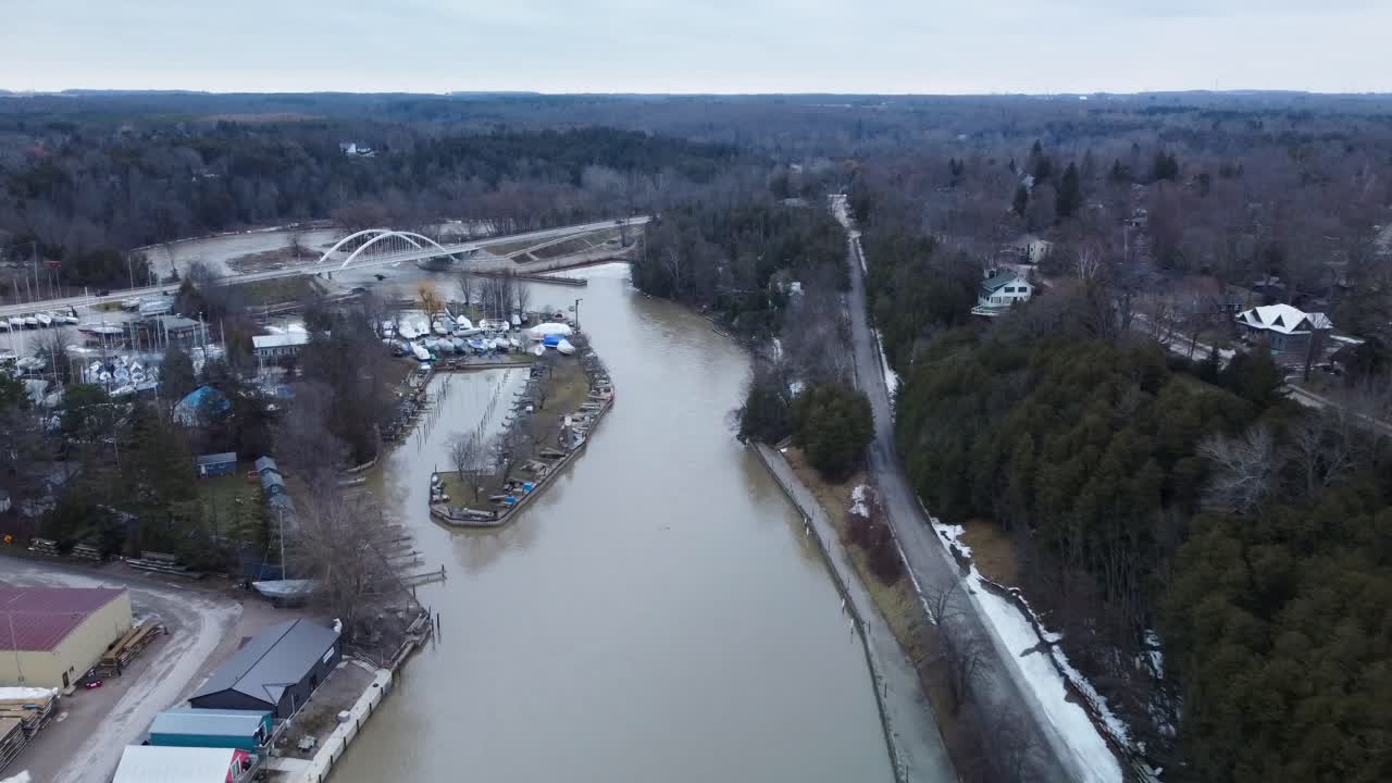 Drone Flyover of Frozen Pancake Ice Covering Lake Huron Near Bayfield