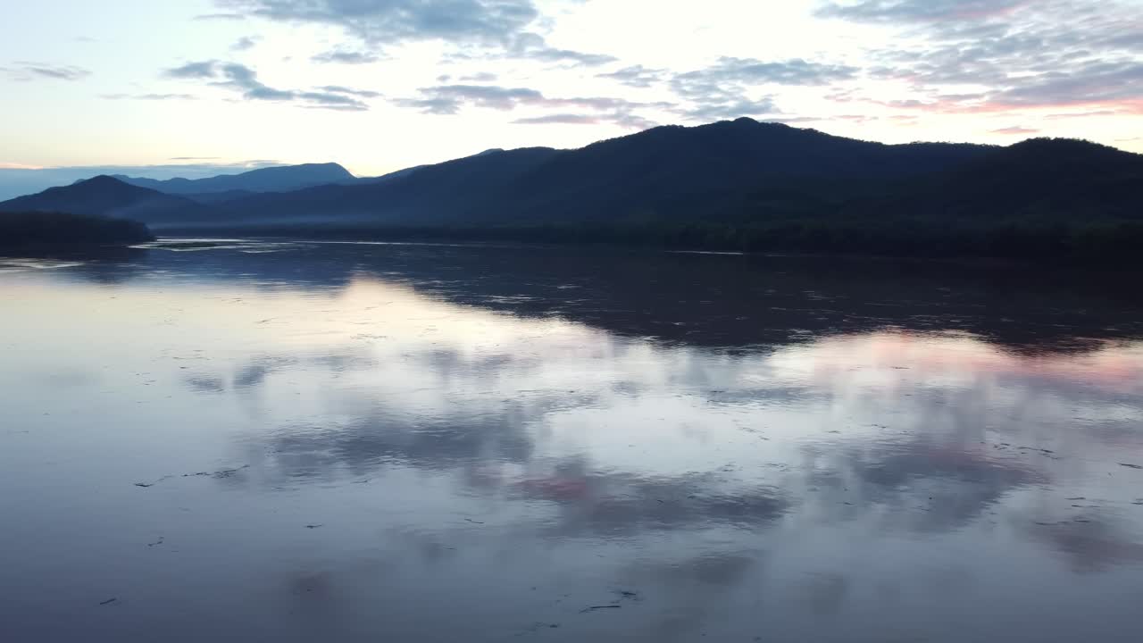 Serene River and Mountain Landscape at Twilight