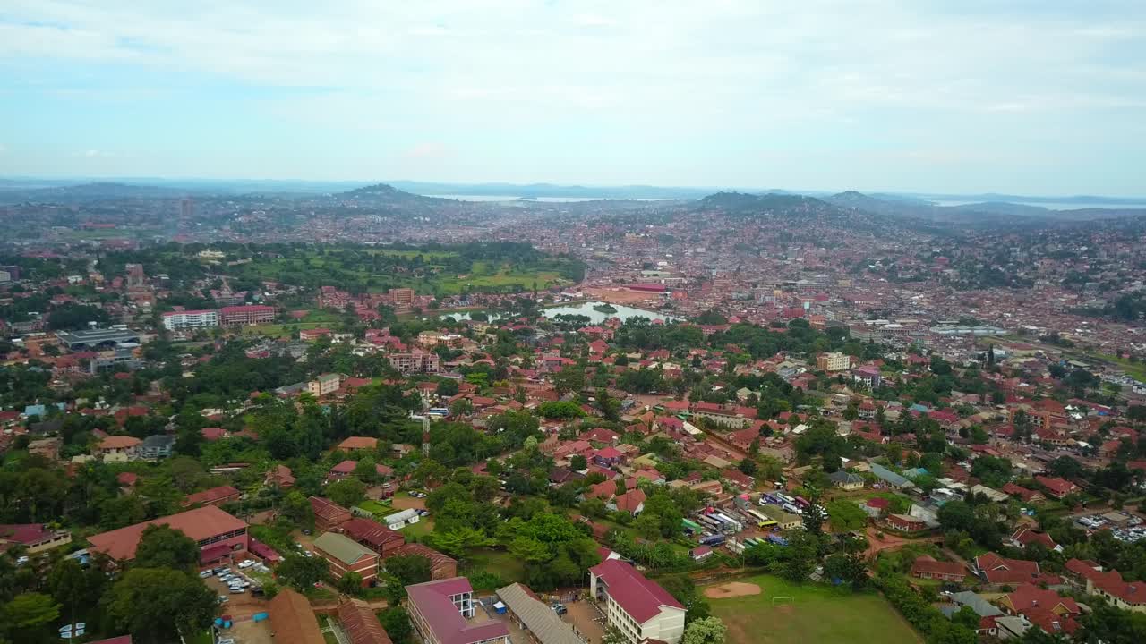 Cityscape With Kabaka's Lake In Mengo, Kampala, Uganda - aerial panoramic