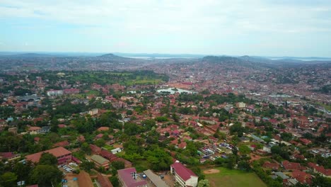 Cityscape-With-Kabaka's-Lake-In-Mengo,-Kampala,-Uganda---aerial-panoramic