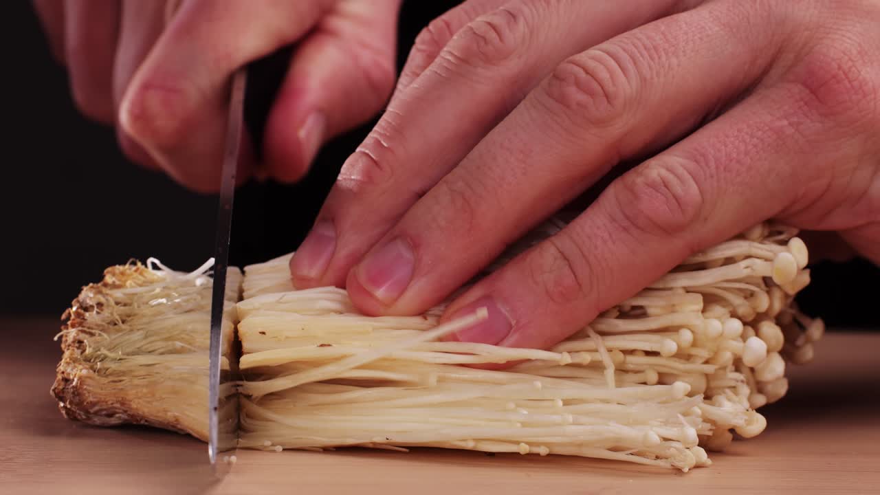 Cutting Enoki Mushrooms