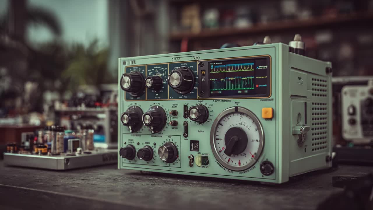 Højpræcisions-oscilloskop viser kurveformer i et værkstedsmiljø og fanger indviklede elektroniske målinger og instrumenteringsdynamikker