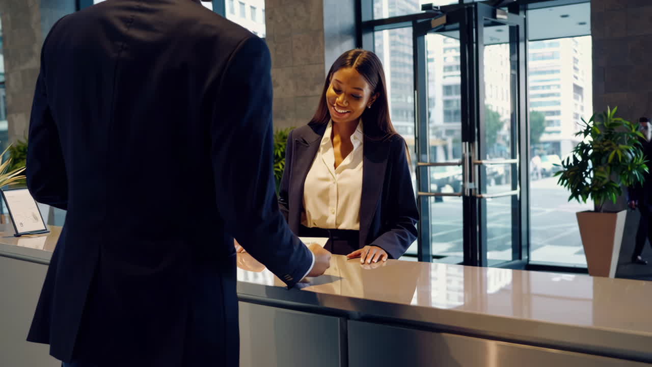 Receptionist aziendale in un ufficio moderno