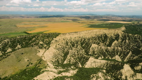 colorful agricultural landscape with hilly canyon, vashlovani, georgia