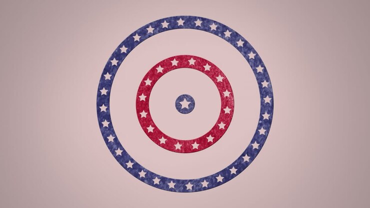 Animation of circles spinning with American flag stars and stripes over white background