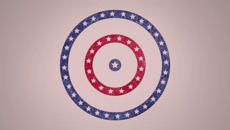 animation of circles spinning with american flag  stars and stripes over white background