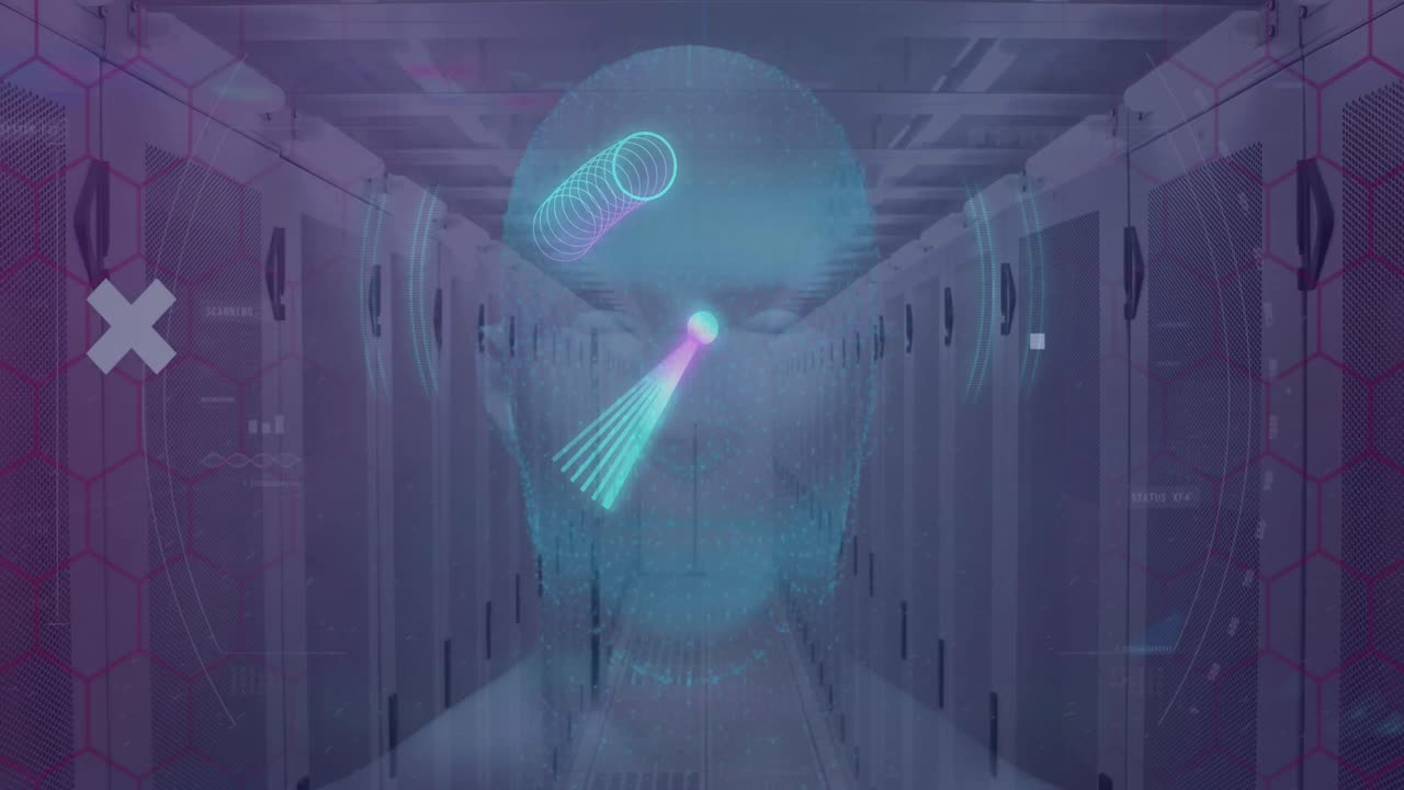 animación de globos y formas en la sala del servidor