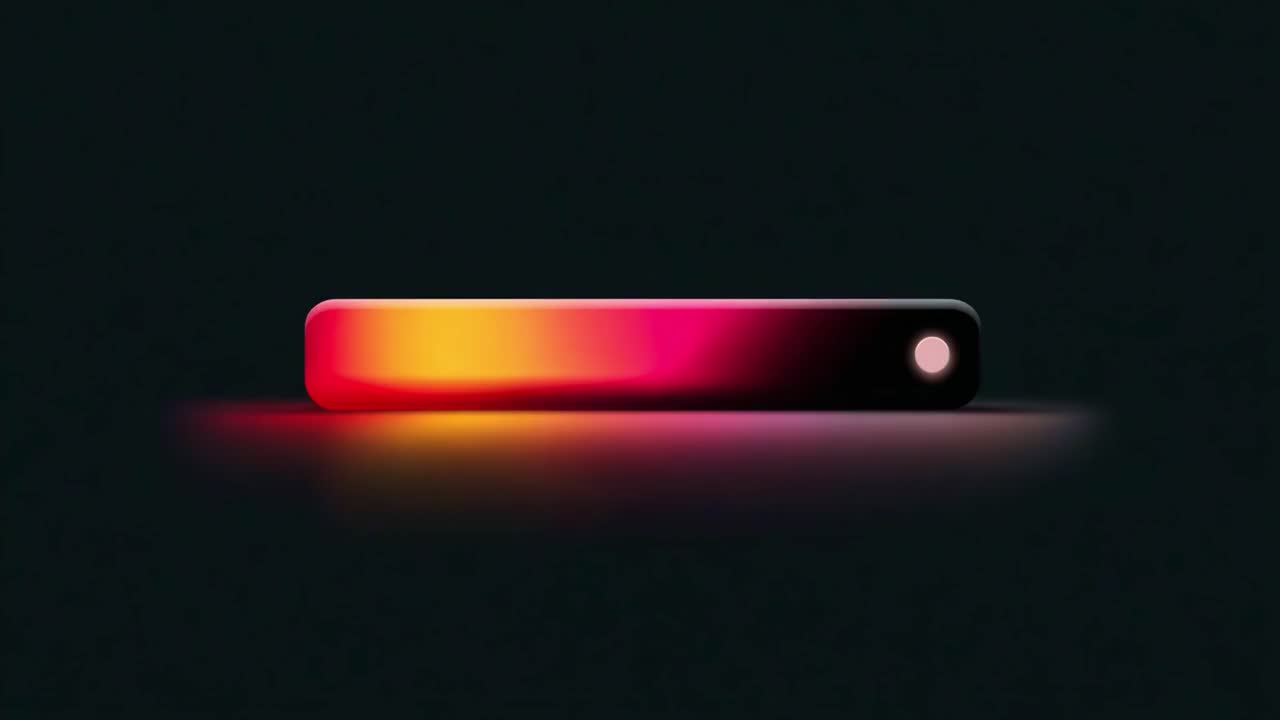 Sleek and Modern Progress Indicator: A Stylish Loading Bar Featuring a Vibrant Gradient and Subtle Glow Against a Dark Background, Perfect for User Interfaces and Digital Designs