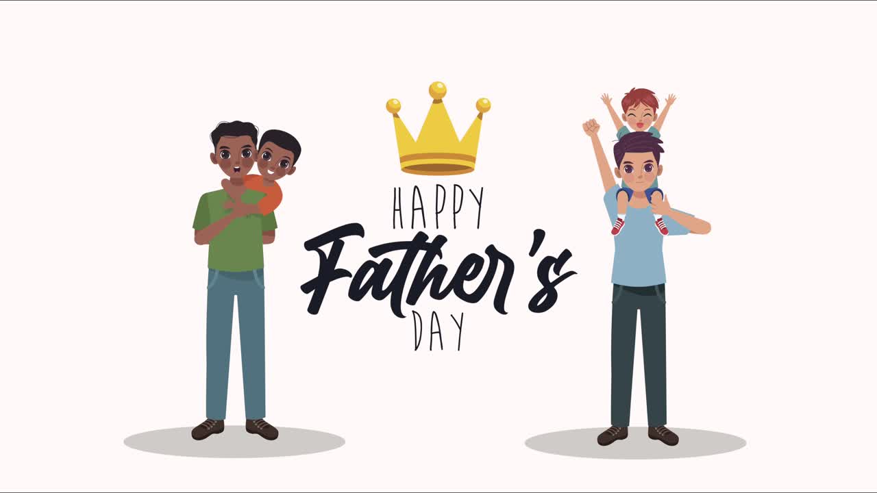 happy fathers day lettering card with interracial dads and sons