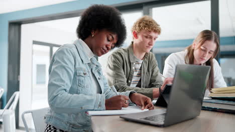 students studying together in classroom