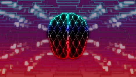 animación del cerebro humano, conexiones y procesamiento de datos a través de una placa de circuitos
