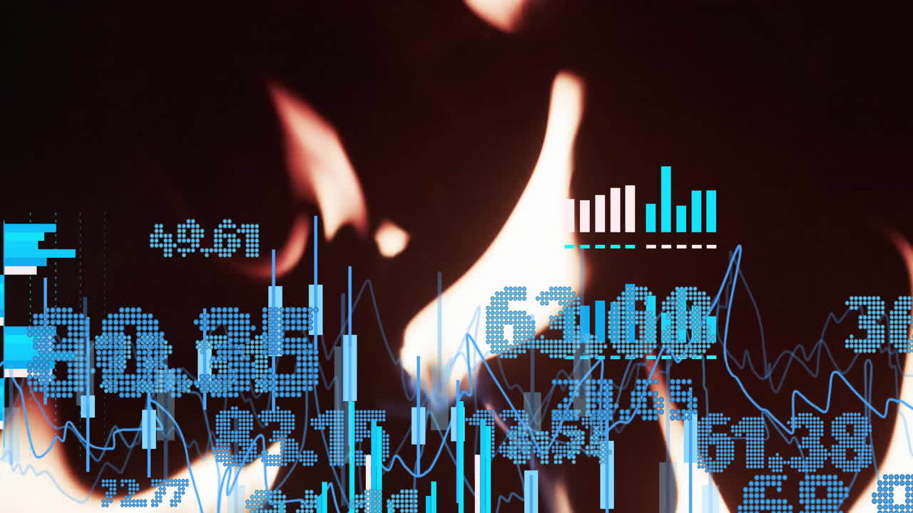 불꽃 위에서 금융 데이터 처리의 애니메이션