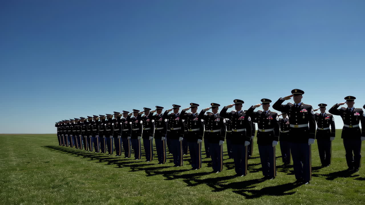 Military personnel in uniform saluting on a grassy field