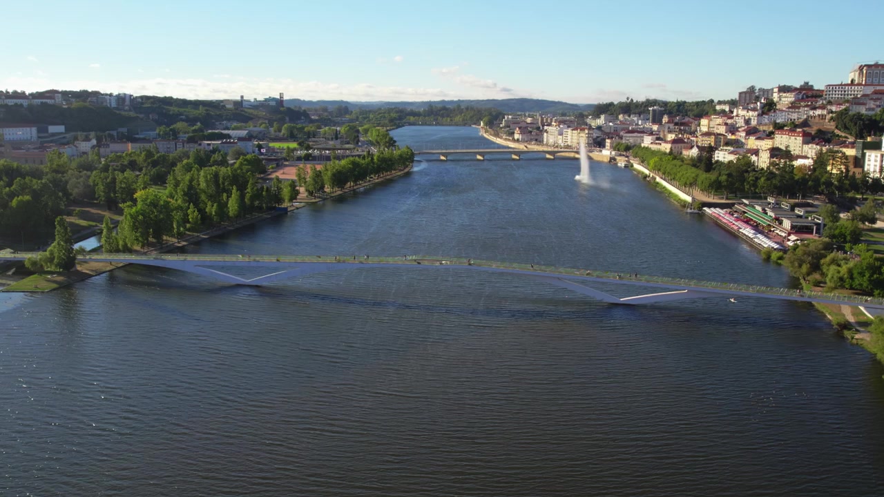 Aerea - Fiume Mondego a Coimbra, Portogallo, con una vegetazione lussureggiante e un paesaggio urbano