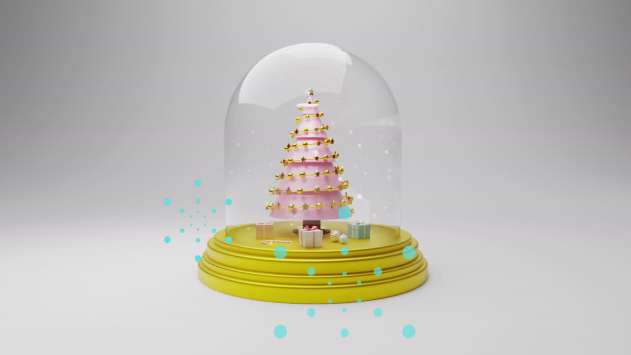 하 ⁇  배경에 크리스마스 트리와 함께 눈球 위에 파란 반점의 애니메이션