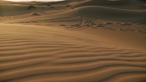 golden sands stretch across the desert as the sun sets, creating a tranquil atmosphere. gentle ripples on the dunes reflect the fading light, highlighting nature's artistry.