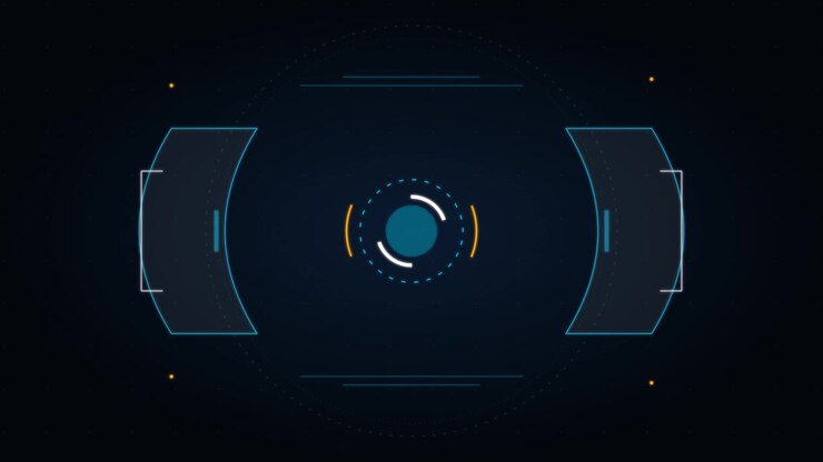 Futuristic Digital HUD Interface with Rotating Circular Elements