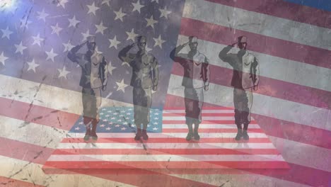 animation of soldiers saluting over american flag