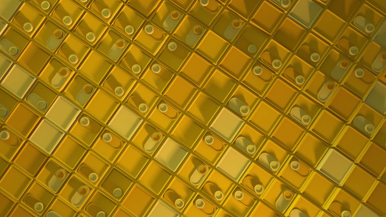 renderización 3d de animación en bucle con formas geométricas. animación sin fin. un video tranquilo y satisfactorio con un cambio de forma. deslizadores se encienden. color amarillo soleado. vista superior