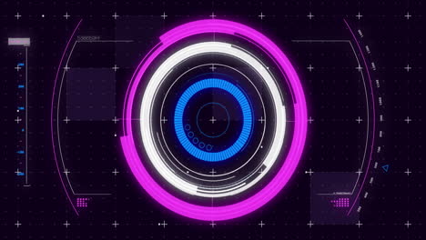 animation of glowing scope scanning and spinning with markers on grid background
