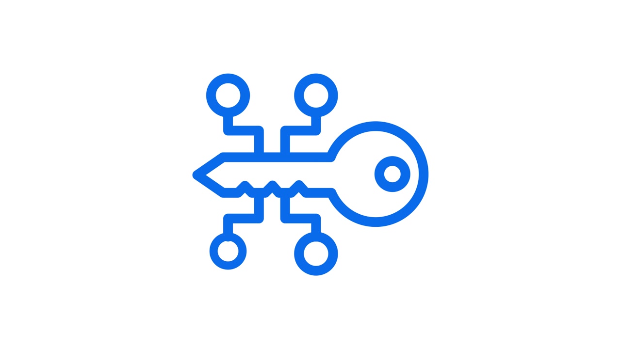 Animated Blue Digital Key Icon with Circuit Connections
