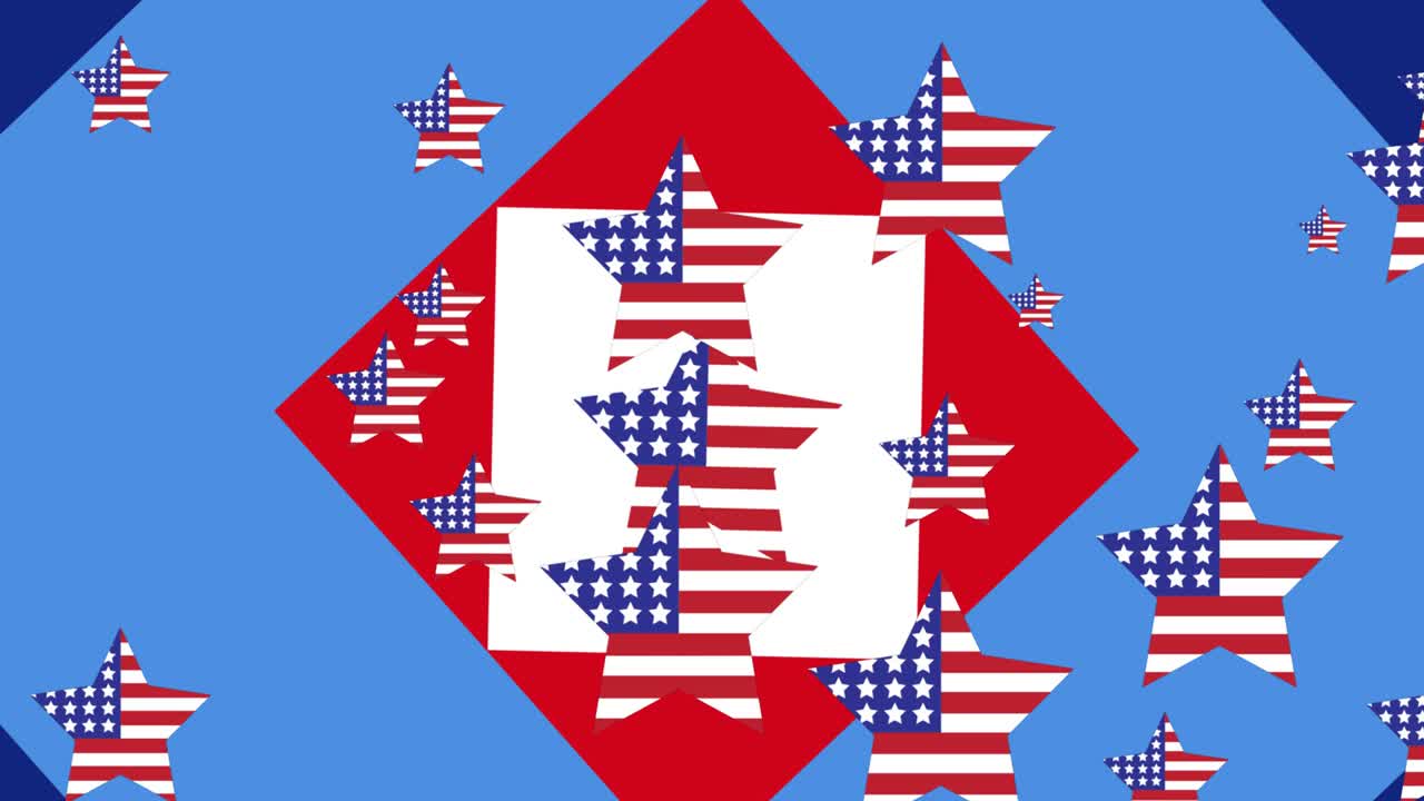 파란색 바탕에 미국  ⁇ 발이 그려진 별들의 애니메이션