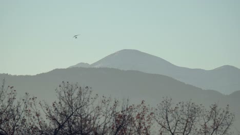 산을 배경으로 파워 패러글라이딩