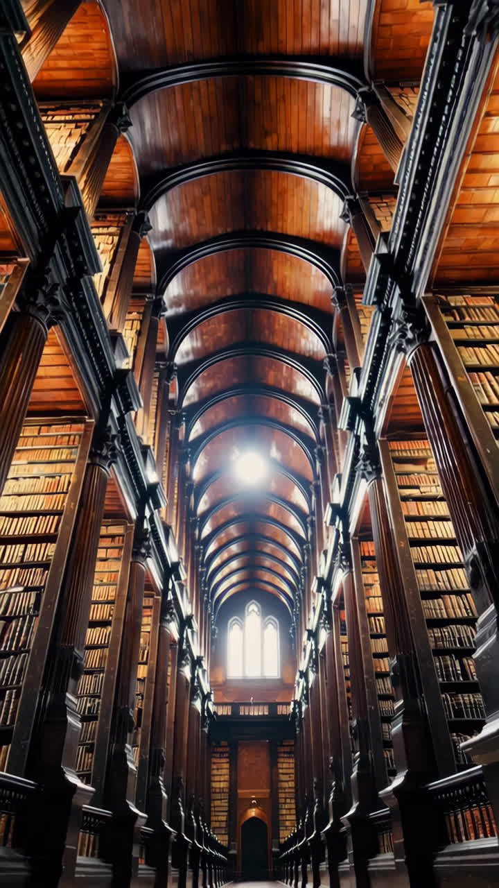 Grand Interior of a Historic Library with Vaulted Ceilings and Bookshelves