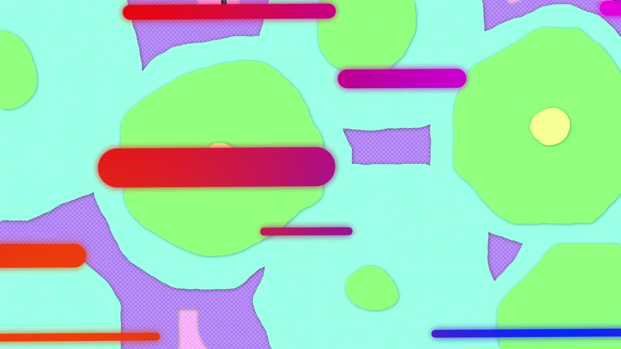 animación de líneas de gradiente y formas pastel abstractas en un patrón sin costuras sobre un fondo púrpura