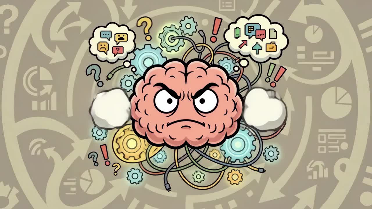 Animated Brain Experiencing Mental Overload and Burnout