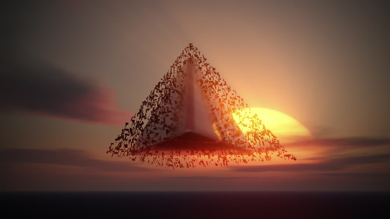 유포 피라미드 건설자, 태양 반이는 바다, 3d 원활한 루프