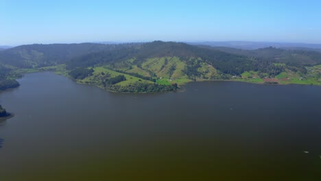 Laguna-torca,-curico-region-of-maule,-travel-through-chile-drone-shot-wide-shot-traveling-out