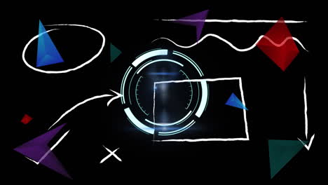 animación de formas y escaneo de alcance en fondo negro