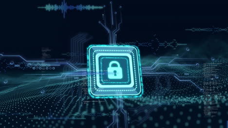 animation of padlock icon over data processing