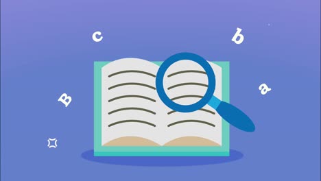 school book with magnifying glass animation
