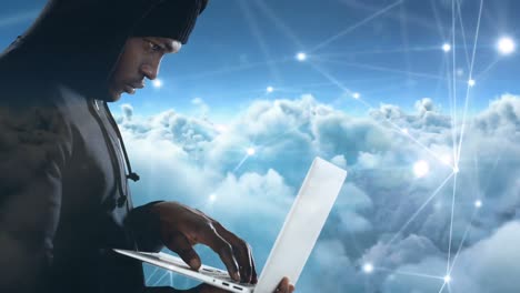 digital animation of hacker using the laptop 4k
