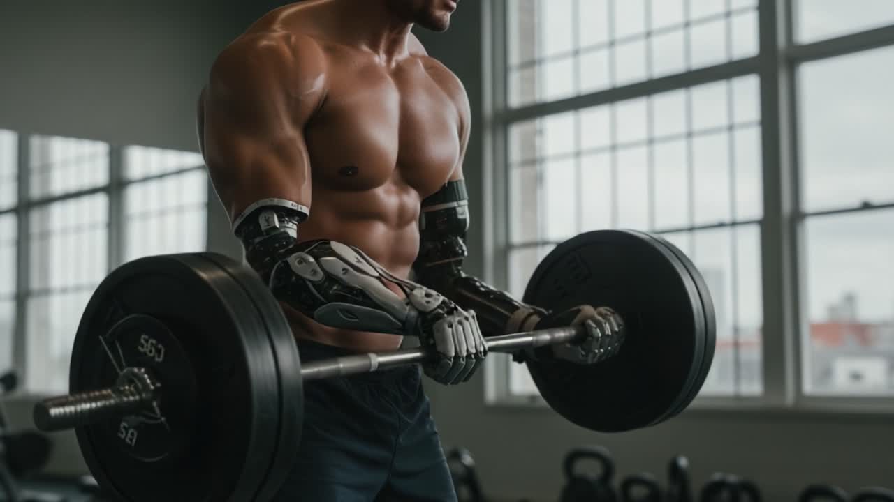 An Intense Weightlifting Session: A Focused Individual Demonstrates Strength and Determination with a Heavy Barbell in a Gym Setting