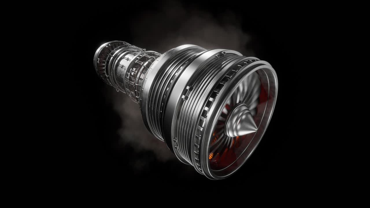 3D Model Detailed Of Generated Engineering Turbine. Aircraft Engine Animation