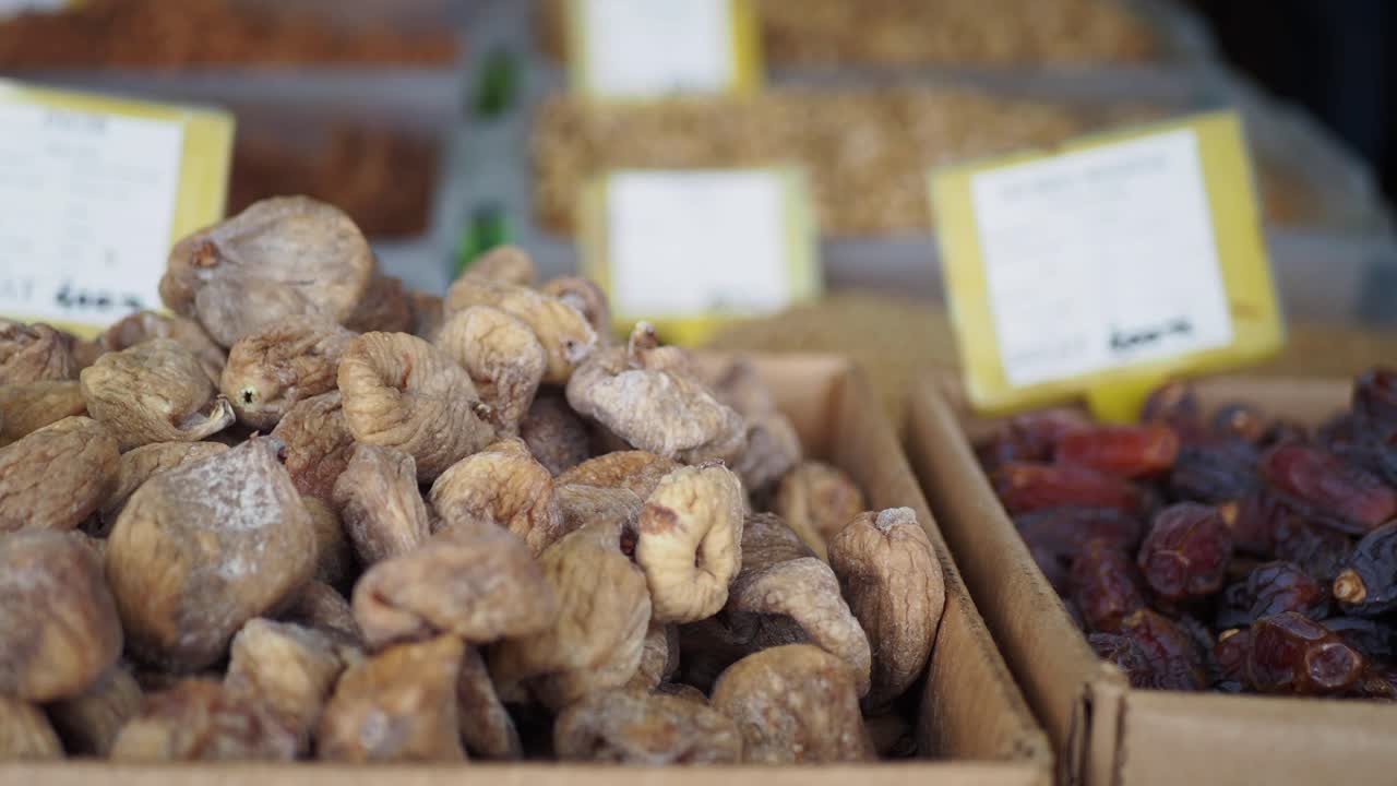 Close-up of Dried Figs at a Market Stall