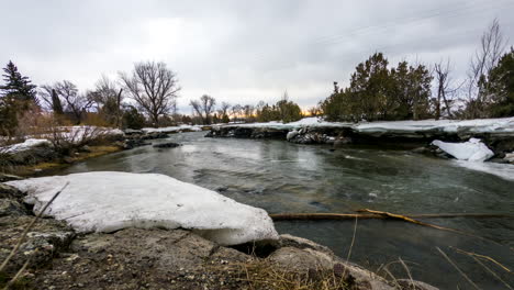 Narrow-Stream-Flowing-On-A-Cloudy-Day