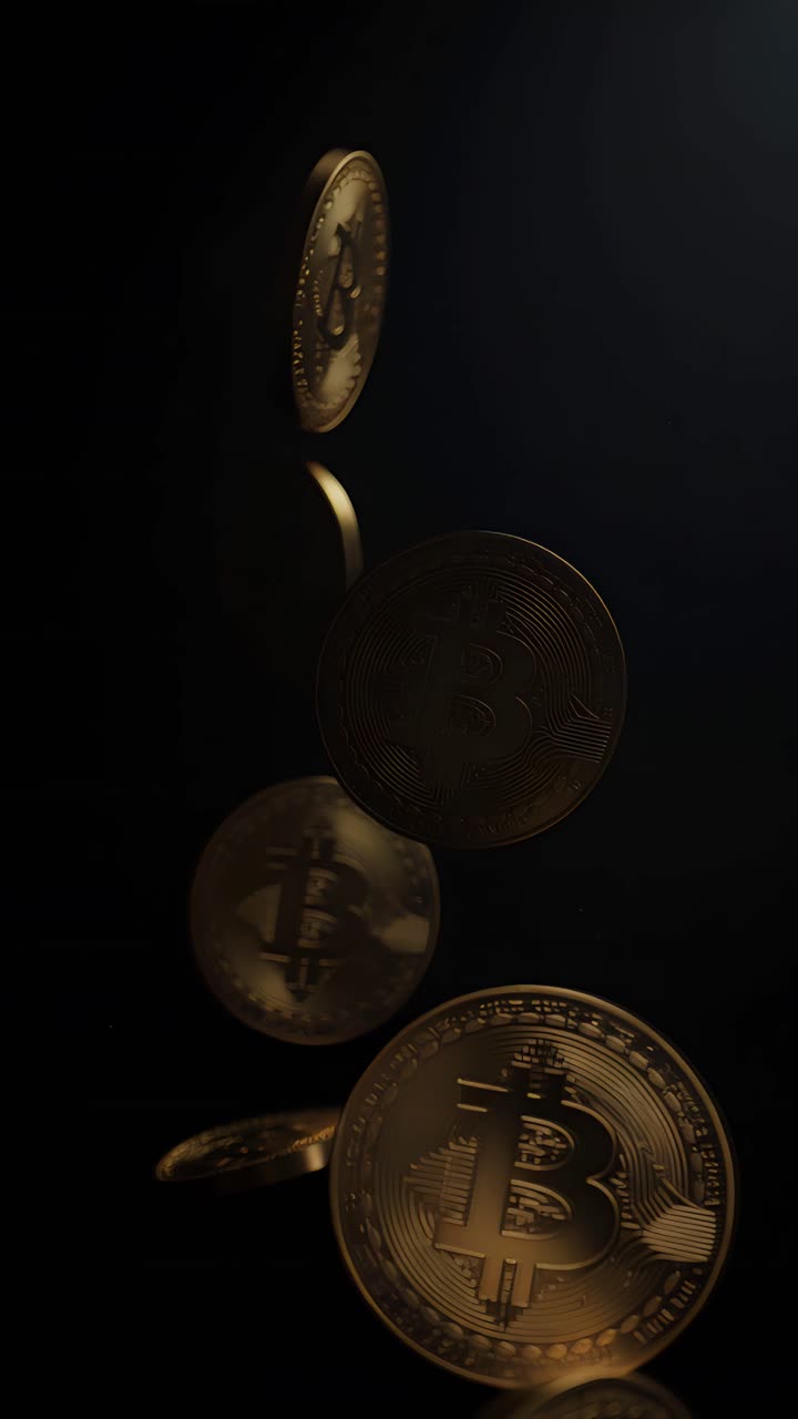 Animação de Bitcoin Dourado Girando em Fundo Escuro Cripto Cinematográfico 4K