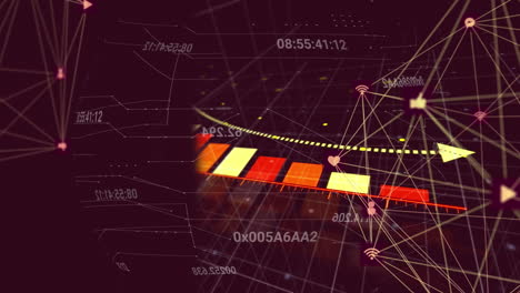 Animation-of-connections-with-icons-and-financial-data-processing-on-black-background