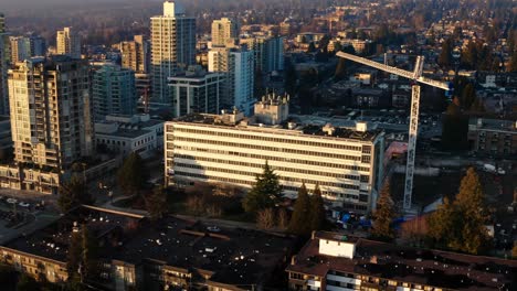 aerial view of lions gate hospital in downtown north vancouver, canada - drone shot