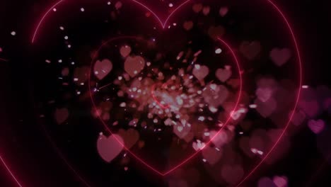 animación de formas de corazón rojo y corazón brillante sobre fondo negro