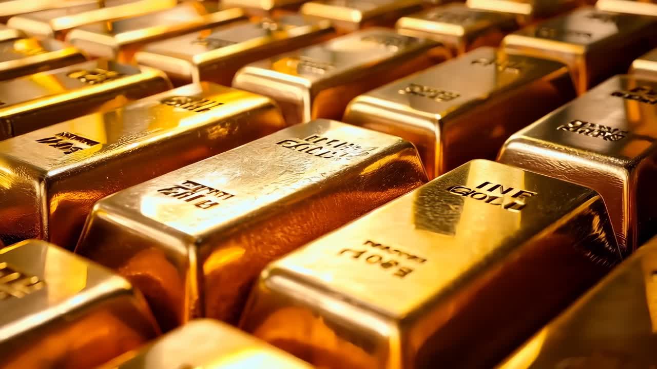 서로의 위에 쌓인 금괴 더미